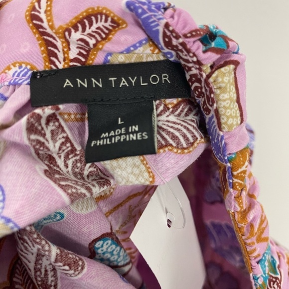 Ann Taylor Batik Floral Paisley Mock Puff Sleeve Blouse Sz L NWT - Picture 7 of 9
